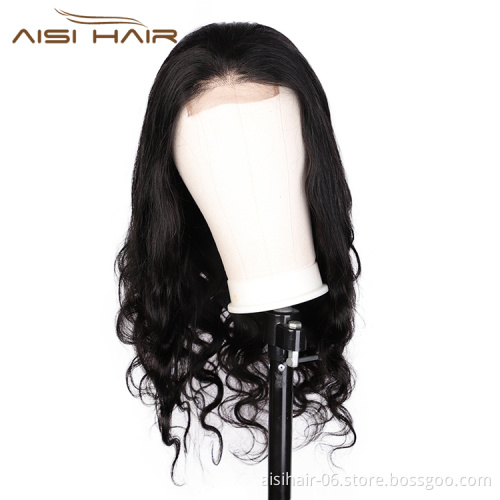 Aisi Hair High Quality Long Wavy Natural Black Wig Body Wave Swiss Lace Wig Synthetic Lace Frontal Hair Wigs For Black Women
